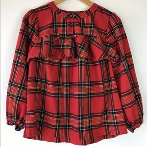 J. Crew Small Ruffle Top Festival Plaid Red